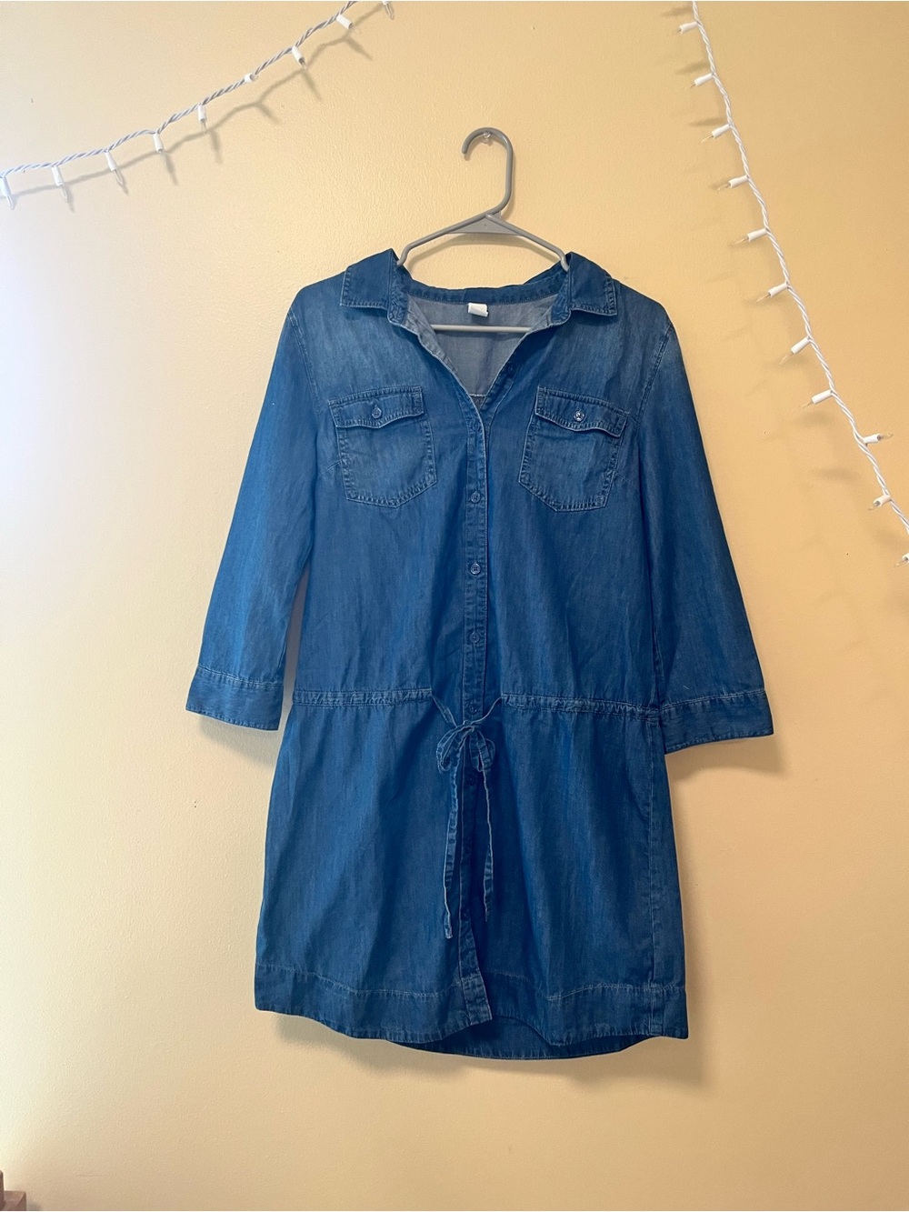 Denim Shirt Dress with Tie Waist - Blue